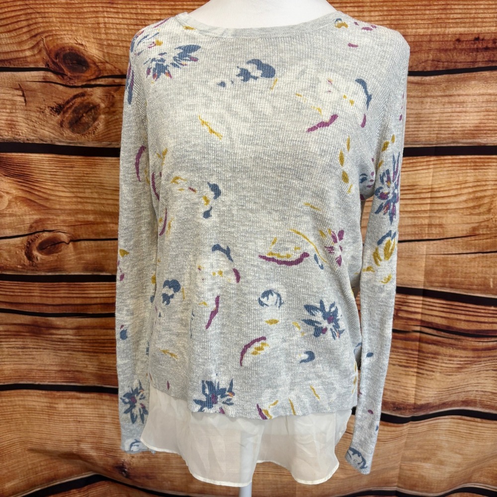 Lucky Brand Womens Floral Long Sleeve Lined Lightweight Sweater Size M